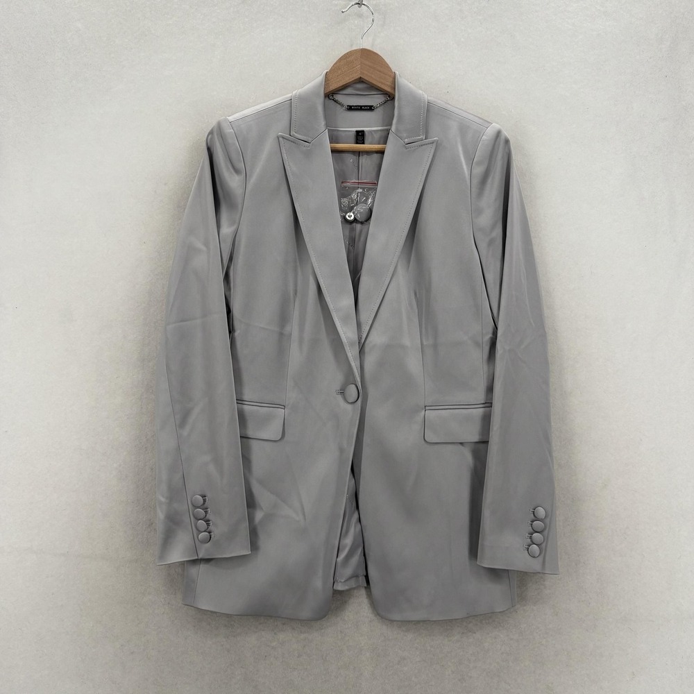 White House Black Market Blazer Womens 6 Gray Longline One Button Jacket Career